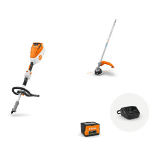Set Stihl KMA 80 R, ohne Akku und Ladegerät + Starter Set mit Akku AK 30 S und Ladegerät AL 101 + Motorsense FS-KM, AC