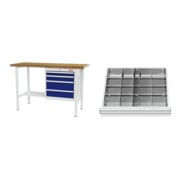Set STIER Werkbank mit 4 Schubladen BxTxH 1500x600x960 mm RAL 7035 / RAL 5010...