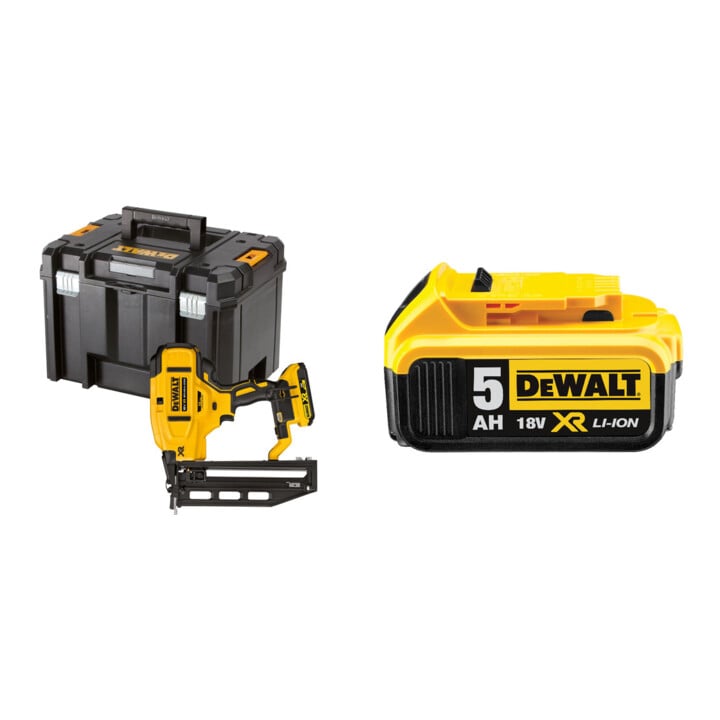 Set DeWalt 18,0 Volt Akku-Stauchkopfnagler 0° (bürstenlos), 32-64mm, 16ga Durchmesser 1,6mm - Basisversion + Ersatz-Akku DCB184-XJ