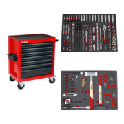 Set Stier Werkstattwagen leer + Universal-Werkzeugsatz 18-teilig + Steckschlüssel-Satz 179-teilig