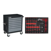 Set STIER Werkstattwagen leer BLACK-Edition + Schraubendreher & Zangensatz 17-teilig in Weichschaumeinlage (EVA)