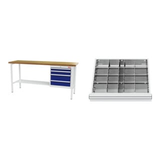 Set STIER Werkbank mit 4 Schubladen BxTxH 2000x600x960 mm RAL 7035 / RAL 5010...