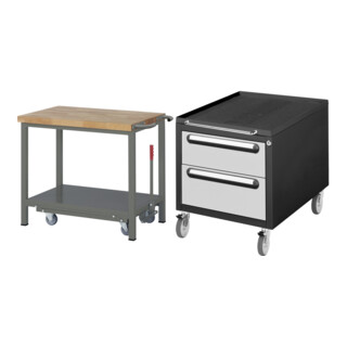 Set STIER Werkbank Premium mit abs. Fahrgestell BxTxH 1000x700x880mm +...