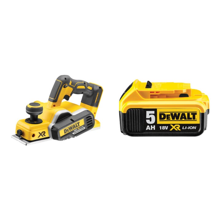 Set DeWalt Akku-Hobel 82mm, 18 V (Basisversion) - DCP580NT-XJ (ohne Akku/Lader) + Ersatz-Akku DCB184-XJ