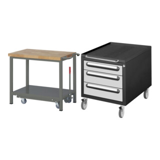 Set STIER Werkbank Premium mit abs. Fahrgestell BxTxH 1000x700x880mm +...