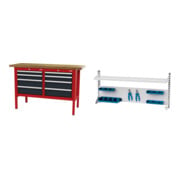 Set STIER Werkbank mit 8 Schubladen BxTxH 1500x600x960 mm RAL 3020 / RAL 7016...