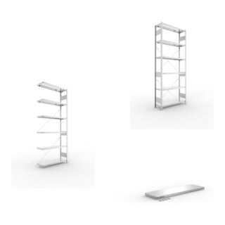 Set S3 CLIP 230 Anbauregal 2500x1000x300 mm in verzinkt mit 6 Böden + S3 CLIP 230 Grundregal 2500x1000x300 mm in verzinkt mit 6 Böden + Zusatzboden verz. 1000x300 mm 230 kg
