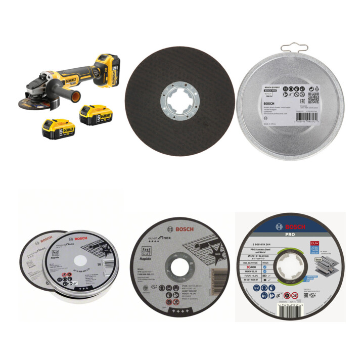 Set DEWALT Winkelschleifer DCG405P3-QW 18V +Bosch 6 Trennscheiben 125 mm