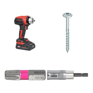 Set Mafell Akku-Bohrschrauber A 18 im T-MAX + Heco Tellerkopf TOPIX-plus 8,0 x 120 + Heco Bits, HECO-Drive, HD-40 + Heco-MagicFlip Magnetbithalter