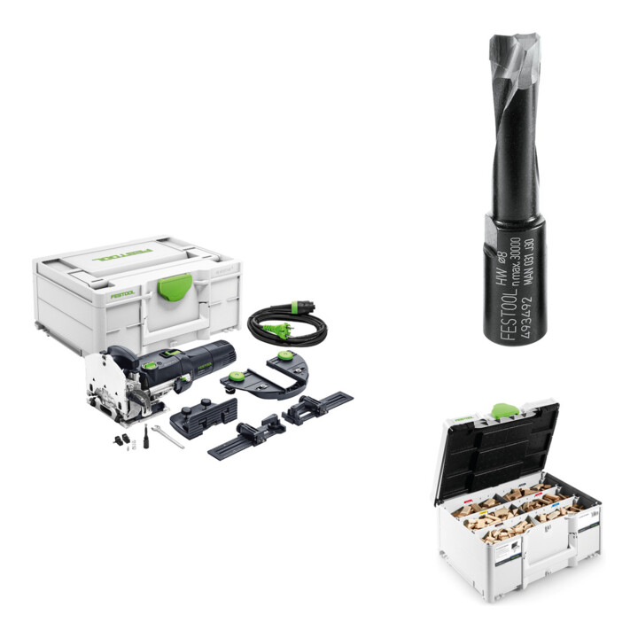 Set Festool Dübelfräse DF500 Q-Set DOMINO + Fräser D8 + DOMINO Dübel Buche Sort.