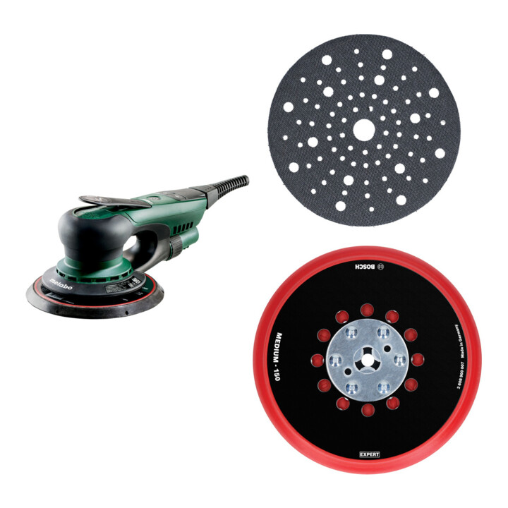 Set Metabo Exzenterschleifer SXE 150-5.0 BL + Bosch Stützteller 150 mm 2-tlg.