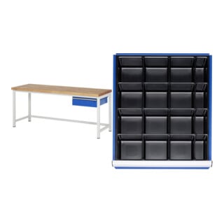 Set Rau GmbH Werkbank, BxTxH 2000x900x840 mm + Einteilungsset für Schubladen BxT 490x560 mm