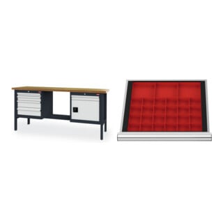 Set STIER Werkbank mit 5 Schubladen und 1 Tür BxTxH 2000x600x960 mm RAL 7016...