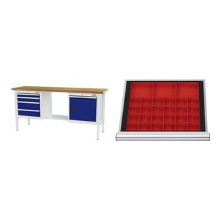 Set STIER Werkbank mit 5 Schubladen und 1 Tür BxTxH 2000x600x960 mm RAL 7035...
