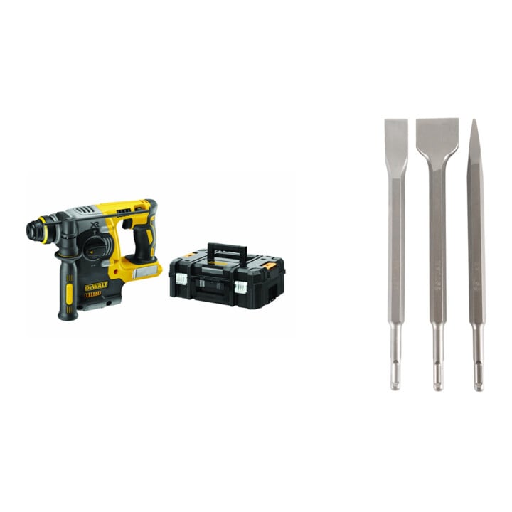 Set DeWalt Akku-Kombihammer 18,0 V SDS-Plus DCH273NT + STIER Meißel-Set SDS-plus