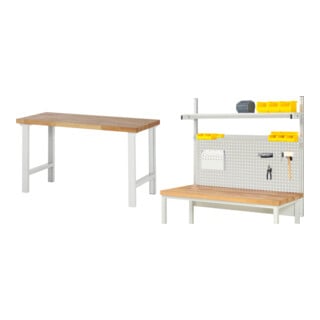 Set Rau Baukastenwerkbank, Arbeitsplatte Buche massiv 40 mm + System-Aufbau Komplettset 01