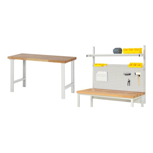 Set Rau Baukastenwerkbank, Arbeitsplatte Buche massiv 40 mm + System-Aufbau Komplettset 01