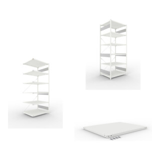 Set S3 CLIP 230 Anbauregal 2500x1000x800 mm in RAL 7035 mit 6 Böden + Fachboden MS 230 CLIP 1000x800 mm grau + S3 CLIP 230 Grundregal 2500x1000x800 mm in RAL 7035 mit 6 Böden