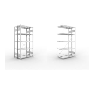 Set S3 CLIP 230 DGR 2000 x 1000 x 300 vzk kpl. mit 2 x 5 Böden + S3 CLIP 230 Doppel-Anbauregal 2000x1000x300 mm in verzinkt mit 2x5 Böden