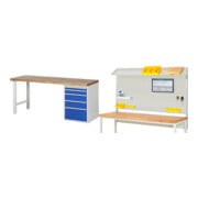 Set Rau Baukastenwerkbank, Arbeitsplatte Buche massiv 40 mm + System-Aufbau Komplettset 02
