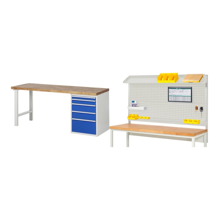 Set Rau Baukastenwerkbank, plan de travail massif en hêtre 40 mm + ensemble complet de système 02