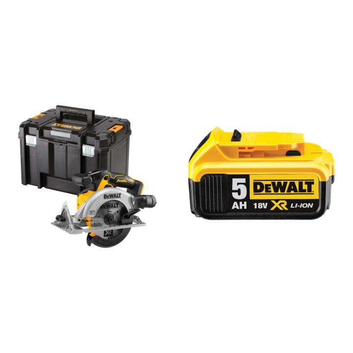 Set DeWalt 18V XR Akku-Handkreissägen, 55mm (bürstenlos) - Basisversion DCS565NT-XJ + Ersatz-Akku DCB184-XJ