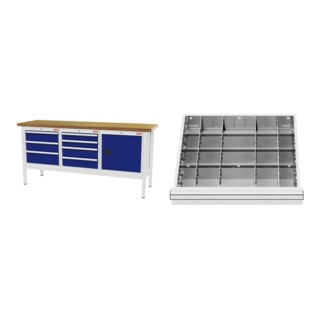 Set STIER Werkbank mit 7 Schubladen und 1 Tür BxTxH 2000x600x960 mm RAL 7035...