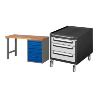 Set STIER Werkbank Premium mit 5 Schubladen BxTxH 1500x700x840mm...