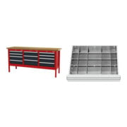 Set STIER Werkbank mit 11 Schubladen BxTxH 2000x600x960 mm RAL 3020 / RAL...