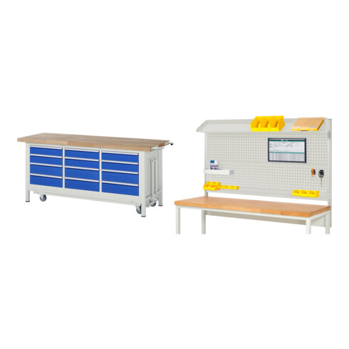 Set RAU Werkbank mit Fahrgestell 8579, B2000xT700xH880mm, 12xSchublade-TA + System-Aufbau Komplettset 02