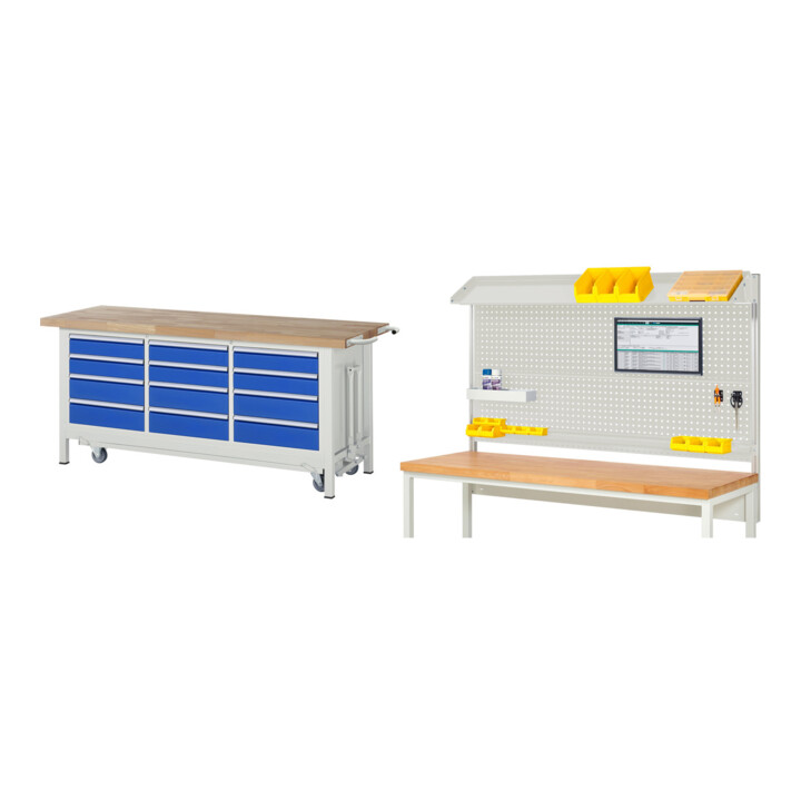 Set RAU Werkbank mit Fahrgestell 8579, B2000xT700xH880mm, 12xSchublade-TA + System-Aufbau Komplettset 02
