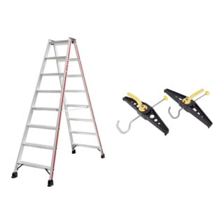 Set Hymer Stufenstehleiter beidseitig + Leiterhalterset für Dachträger