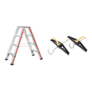 Set Hymer Leichtmetallbau Stufenstehleiter, beidseitig begehbar + Leiterhalterset für Dachträger