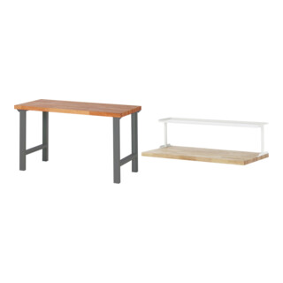 Set STIER Werktisch Premium BxTxH 1500x700x840 mm + Ablage zur Werkbankmontage BxTxH 1500x300x375mm