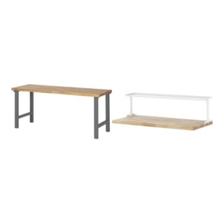 Set STIER Werktisch Premium BxTxH 2000x700x840 mm + Ablage zur Werkbankmontage BxTxH 2000x300x375mm