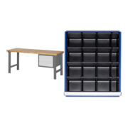 Set STIER Werkbank Premium mit 3 Schubladen BxTxH 2000x700x840mm + Rau GmbH Einteilungsset für Schubladen BxT 490x560 mm