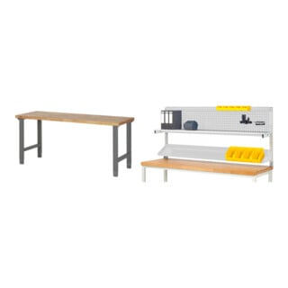 Set STIER Höhenverstellbarer Werktisch Premium BxTxH 2000x700x790-1140mm + Werkbankaufbau BxH 2000x900mm