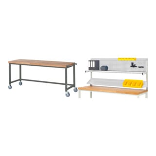 Set STIER Fahrbare Werkbank Premium BxTxH 2000x700x880 mm + Werkbankaufbau BxH 2000x900mm