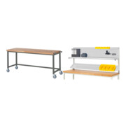 Set STIER Fahrbare Werkbank Premium BxTxH 2000x700x880 mm + Werkbankaufbau BxH 2000x900mm