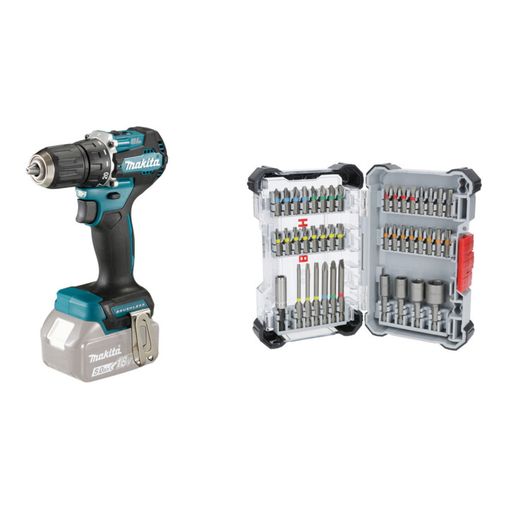 Set Makita Akku-Bohrschrauber LXT DDF487Z + Bosch Extra Hard Bit-Set, 43-tlg.