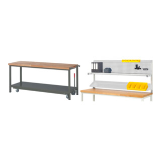 Set STIER Werkbank Premium mit abs. Fahrgestell BxTxH 2000x700x880 mm + Werkbankaufbau BxH 2000x900mm