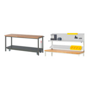Set STIER Werkbank Premium mit abs. Fahrgestell BxTxH 2000x700x880 mm + Werkbankaufbau BxH 2000x900mm