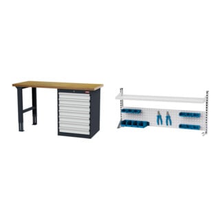 Set STIER Werkbank BxTxH 1500x600x860 mm mit 1 Schrankgehäuse der Breite 600...