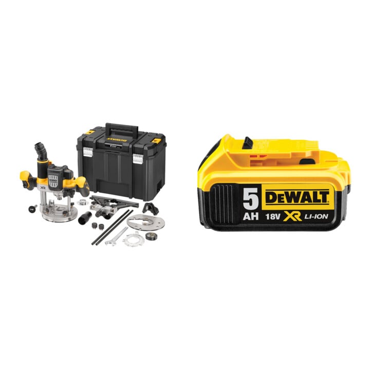 Set Dewalt Akku-Oberfräse, 18 V (Basisv.) + Ersatz-Akku DCB184-XJ
