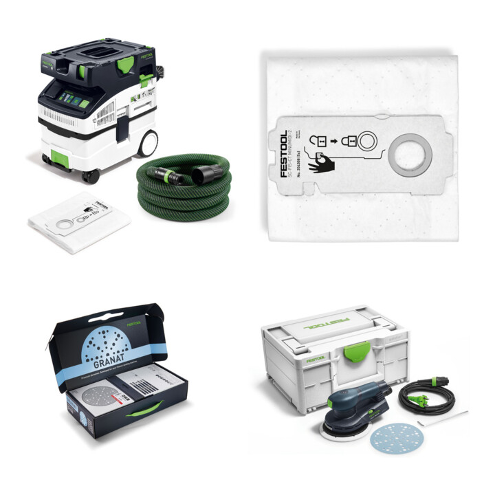 Set Festool Absaugmobil CTM MIDI I CLEANTEC + Exzenterschleifer ETS EC 150/5 EQ-Plus + Schleifscheibe Set Granat + SELFCLEAN Filtersack