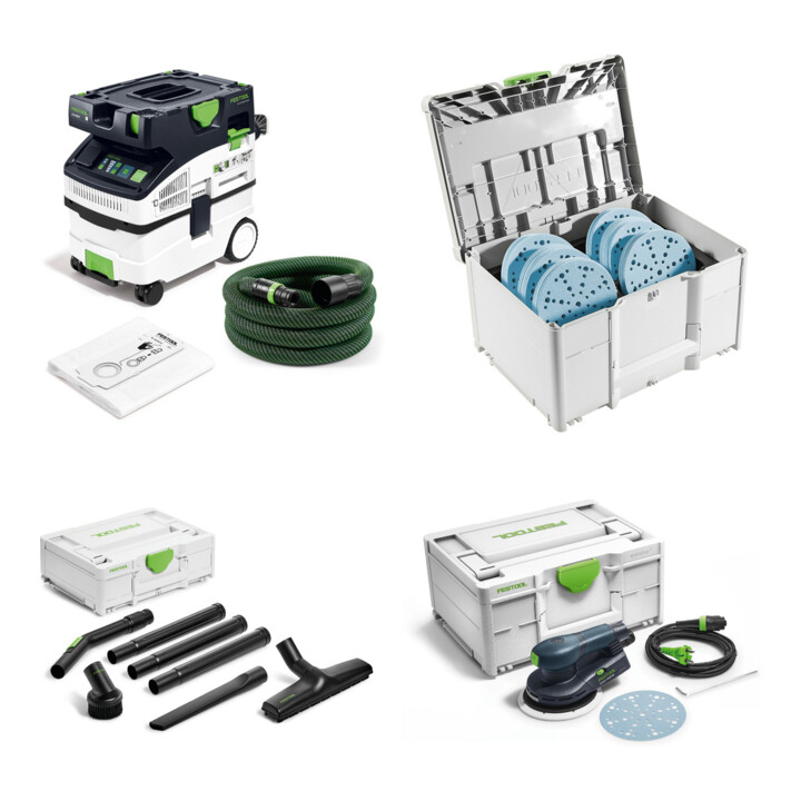 Set Festool Absaugmobil CTM MIDI I CLEANTEC + Exzenterschleifer ETS EC 150/5 EQ-Plus + Schleifmittel-Systainer Granat + Standard-Reinigungsset RS-ST D 27/36