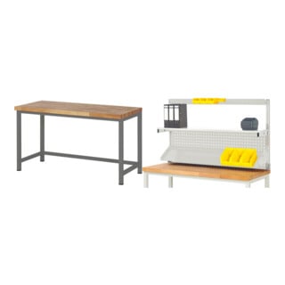 Set STIER Höhenverstellbare Werkbank Premium BxTxH 1500x700x840-1040mm + Werkbankaufbau BxH 1500x900mm