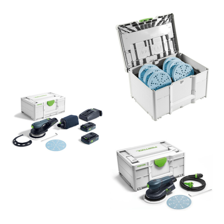 Set Festool Akku-Exzenterschleifer ETSC 2 150 4,0 + Exzenterschleifer ETS EC 150/5 + Schleifmittel-Systainer Granat