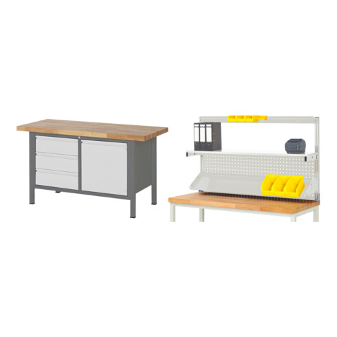 Set STIER Höhenverstellbare Werkbank Premium mit 3 Schubladen + Werkbankaufbau BxH 1500x900mm