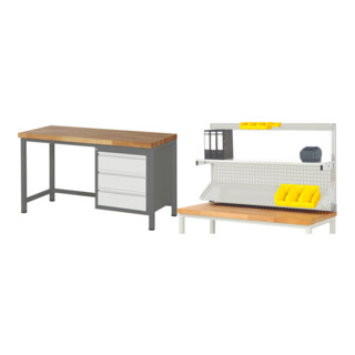 Set STIER Höhenverstellbare Werkbank Premium mit 3 Schubladen + Werkbankaufbau BxH 1500x900mm